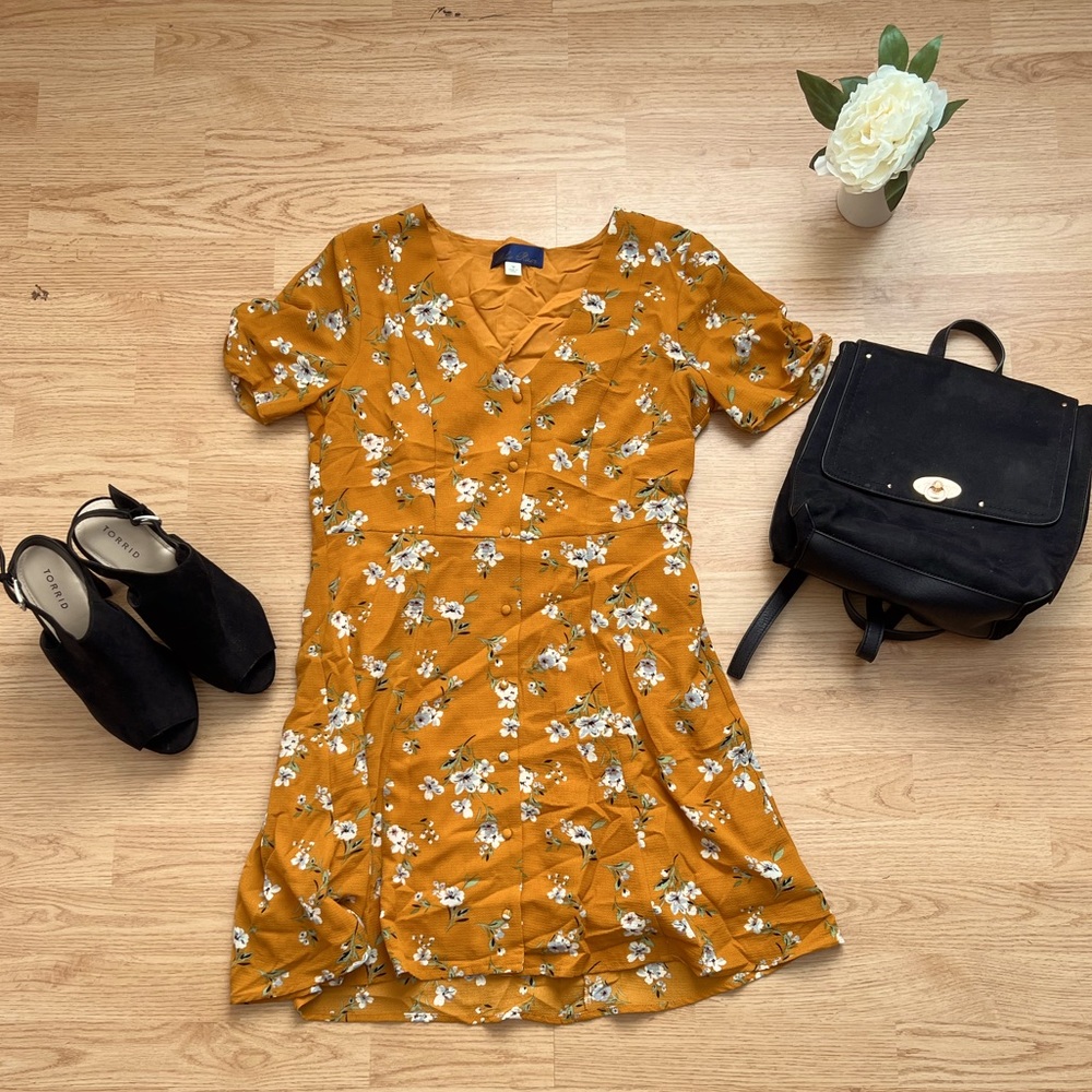 Yellow dress with slip for comfort underneath.